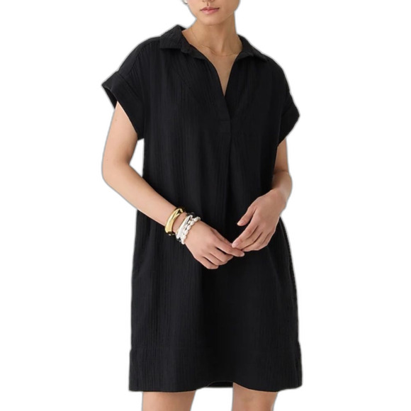 J Crew NWT Size XXS Petite Shirt Dress in Soft Gauze Color Black - Picture 1 of 4